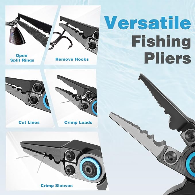 FLISSA Mini Fishing Pliers with Fly Fishing Zinger Retractor, Fish Hook Remover Tool, Split Ring Pliers for Saltwater & Freshwater, Tungsten Carbide Cutters, Fishing Gear Gift for Anglers