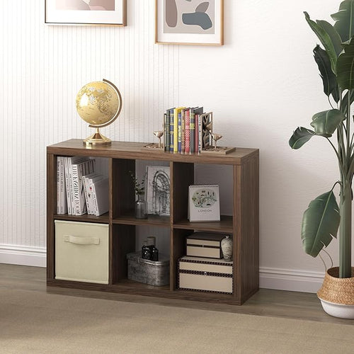 6 Cube Organizer, Cube Storage Organizer with Fabric Bin, Cube Storage Shelf for Bedroom, Living Room, Office, Modular Bookshelf Organizer for Books, Closet, Classic Oak