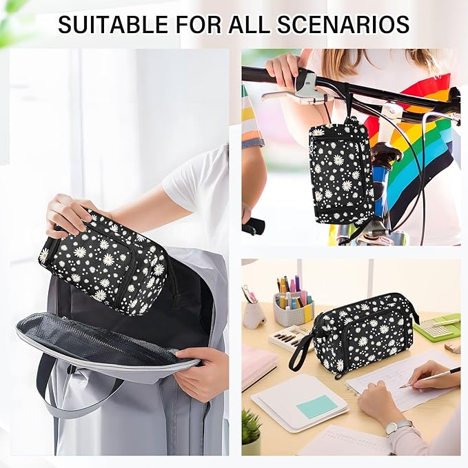 Daisy Black Pencil Case Pouch Big Capacity Pencil Bag Box Organizer Pen Case Pencil Pouch Aesthetic with Handle for Teen Girls Boy College Women School
