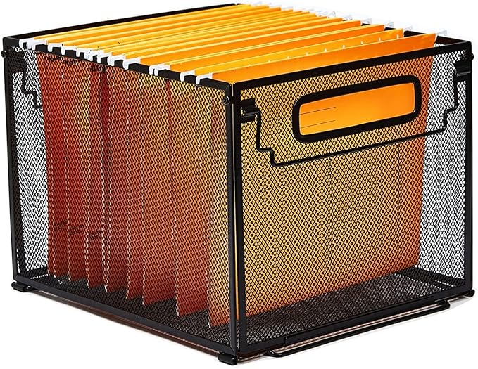 SETTFRFE Letter Size Metal Mesh Hanging File Folder Organizer Crate Basket, Black