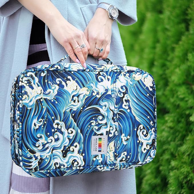 YOUSHARES 300 Slots Color Pencil Case - Pen Case Organizer with Handy Wrap & Zipper, Multilayer Holder for Prismacolor Colored Pencils & Gel Pen (Waves)