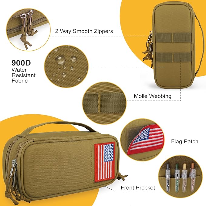 ATRIPACK Tactical Pencil Case for Boy,Large Capacity Pencil Pouch,Marker Organizer Case Pen Box, Tool Bag Desk Organizer for School College Office Organizers for Kids Men Women Adult Teens(Brown)
