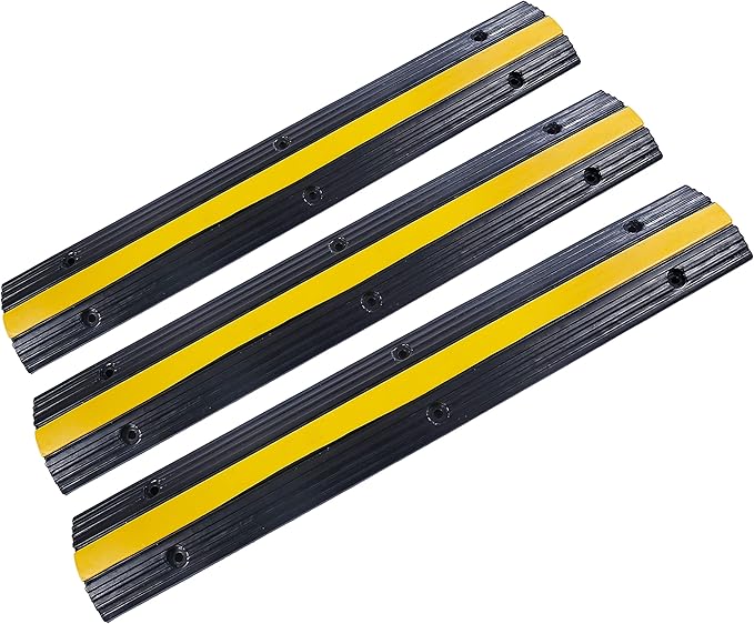 Rubber Cable Ramp Cord Cover Cable Protector Ramps Wire Hose Protective 1 Channel 22000Lbs Load Capacity Traffic Speed Bump for Asphalt Concrete Gravel Driveway Indoor Outdoor, 3 Pack