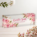Personalized Name Plate for Desk, Custom Acrylic Desk Name Sign, Office Appreciation Gifts for Women Men Coworkers Boss Teacher Employee (Pink Rose)