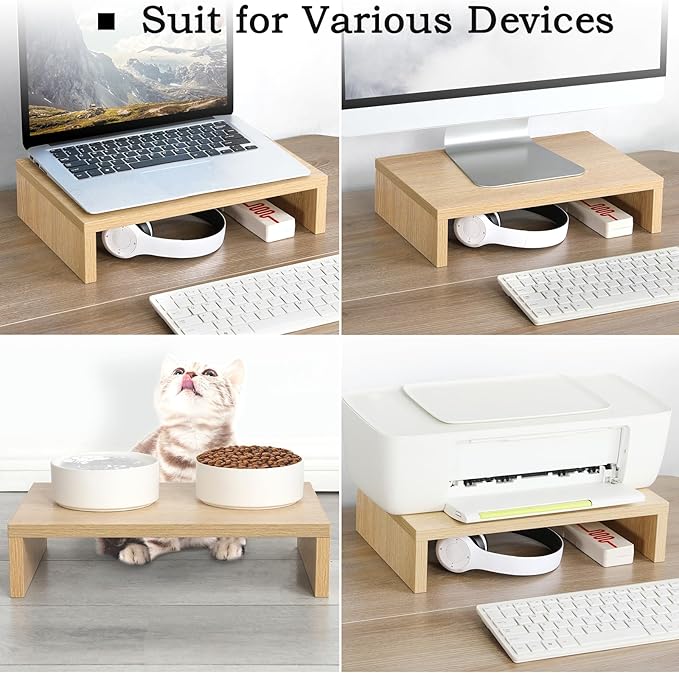 TEAMIX Wood Monitor Stand Riser - 2 Pack Adjustable Dual Monitor Riser for Laptop/PC