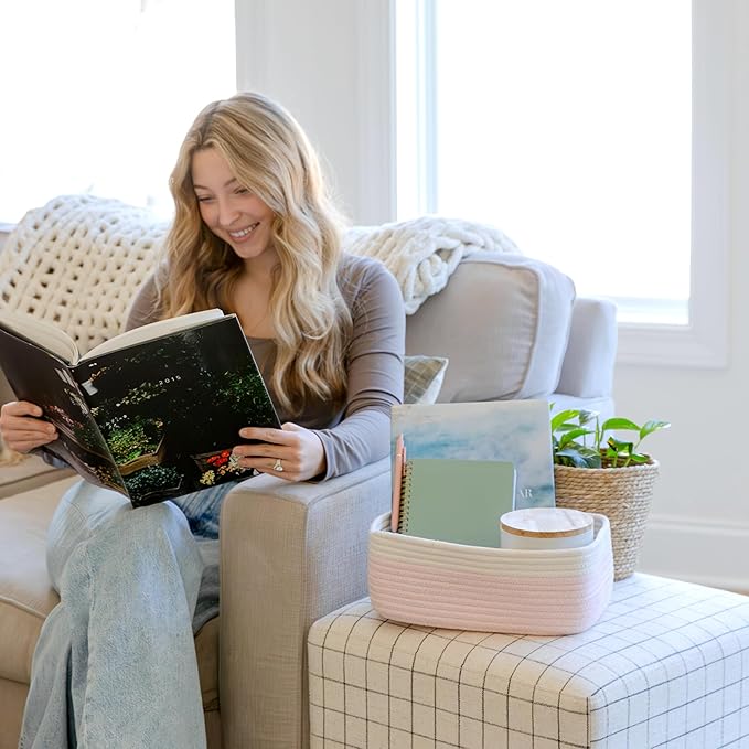 NaturalCozy 11.8"x8"x4.5” Rectangle Storage Baskets for Shelves 3 Pack | Cotton Rope Woven Small Baskets for Organizing | Small Storage Bins for Nursery, Bathroom, Closet, Shelf, Decorative, Gift