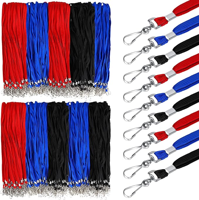 Wesnoy 1000 Pack Bulk Lanyards for ID Name Badges Holder Flat Lanyards with Hook Clip Swivel for Office School Accessories (Classic Colors)