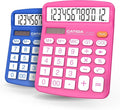 CATIGA Desktop Calculator (2 Pack) 12 Digit with Large LCD Display and Sensitive Button, Solar and Battery Dual Power, Standard Function for Office, Home, School, CD-2786 (Blue/Pink)