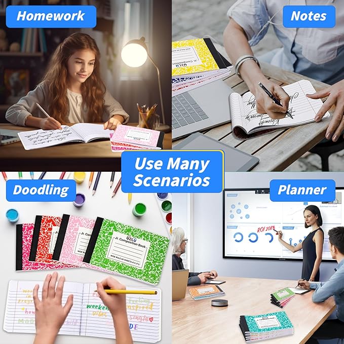 36 Pack Composition Notebooks Bulk Wide Ruled 4-7/8"x 7.5" Half Size Composition Books 60 Sheets Mini Notebook 12 Color Small Pocket Marble Journal Books for Students College Office Back to School Supplies