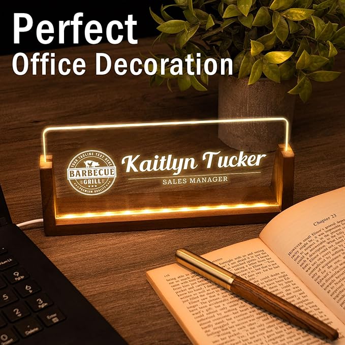 Desk Name Plate Personalized, Custom Office Light Up Name Plate for Desks, Desk Decorations for Women Men Office, Employee Appreciation Gifts for Coworkers