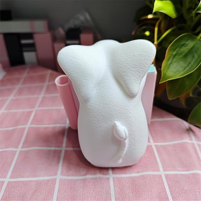 Elephant Sticky Note Holder - Pop-up Note Dispenser Cute with Pink Pen Holder for Office Desk Accessories, 3x3 in, White