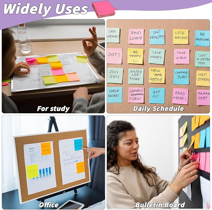 36 PCS Sticky Notes Bulk 3x3 Inch Colorful Sticky Notes 75 Sheets/Pad 12 Colors, Adhesive Sticking Self-Stick Multicolor Memo Note Pads for Teacher Student School Office Meeting Blank Desk Pads