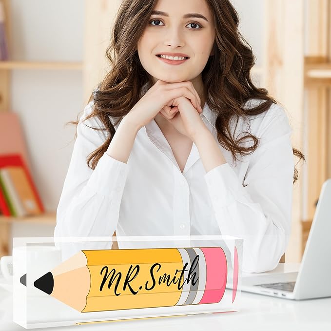 Custom Desk Name Plate Personalized, Acrylic Name Plates for Desk, Office Decor Personalized Gifts for Teacher Coworkers Boss Nurse (Dark Green Leaf)