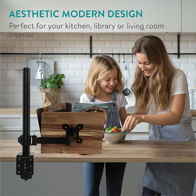 Navaris Book Stands with Clamp - Book Holder for Reading - Wood Books Stand - Works with Music, E-Readers or Tablets - 13.39 x 17.72 x 21.65 (34 x 45 x 55 cm)