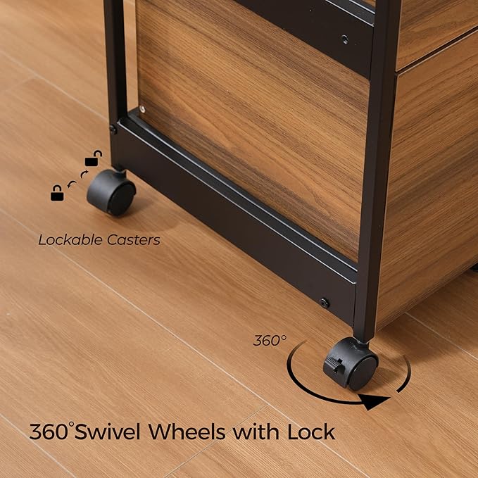 EUREKA ERGONOMIC 2-Drawer Mobile File Cabinet with Wheels, Solid Wood Rolling Storage Cabinet for Home Office, Space-Saving Under Desk Organization with Printer Stand, Walnut