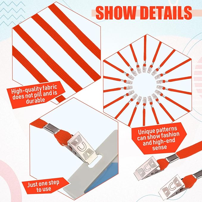 Patelai 100 Pack Double Clip Lanyards Bulk Face Mask Lanyard Twist Free 2 Hook Design Adjustable Badge Neck Strap for ID Name Badge Holder School Conference Office Class Essential (Orange)
