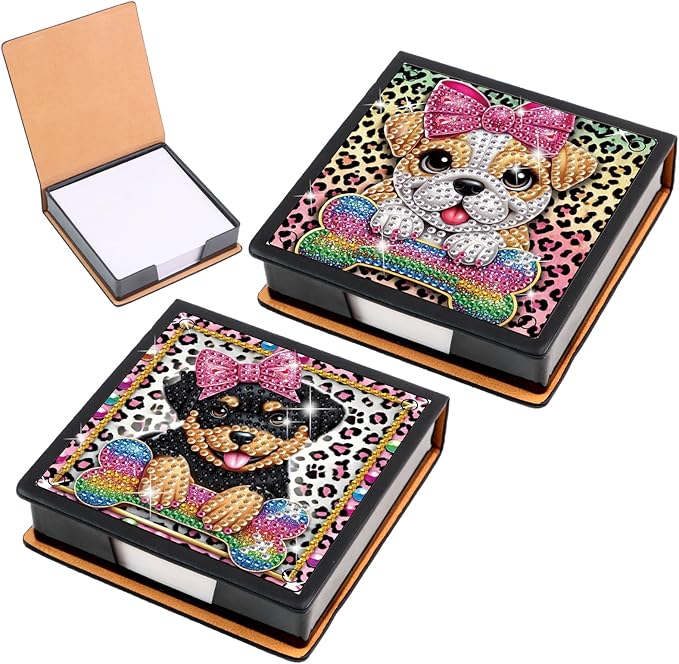 2 pcs Dog Diamond Painting Kit Note Box,Animal Memo Paper Storage Box Diamond Art,Sticky Note Holder Diamond Art,Diamond Painting Memo Pad For Office Desk. (Animal)