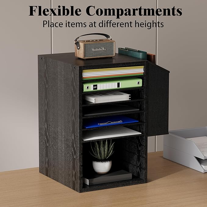 Office Mail Sorter, Wooden Paper Organizer With Storage Bag, 10 Tier Adjustable Classroom Mailbox, Removable Classroom Organization, Teacher Desk Organization for Office, Study, Black