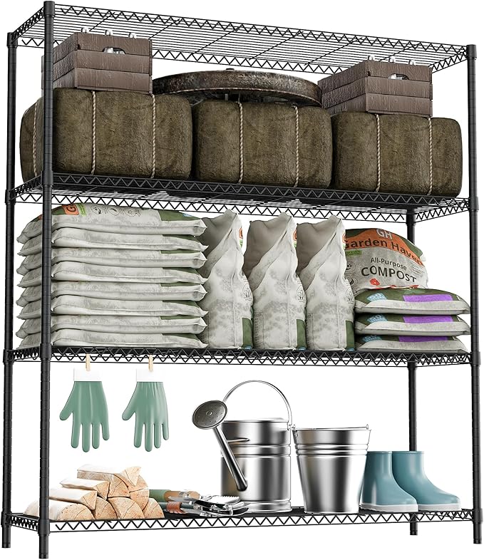 Stand Shelf Wire Rust-Proof Outdoor Storage Shelving 4-Tier Utility Shelving Unit for Garden Home,Kitchen,Office Dark Grey 17.7" D x 47.3" W x 59.4" H