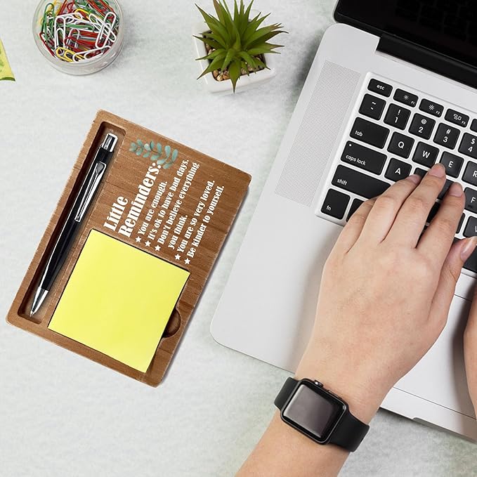 Little Reminders Inspirational Desk Decor Gifts, Wooden Desk Note Pen Holder, Motivational Office Decor with Quotes, Thank You Teachers Day Gifts for Colleague Family Friends-A10