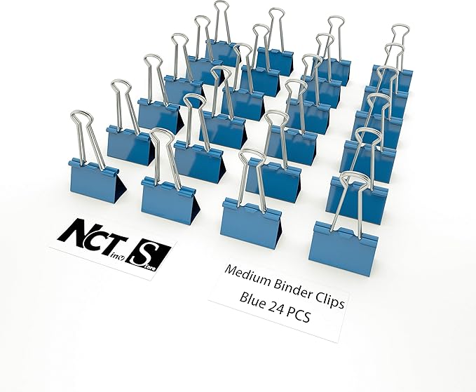Nctinystore Binder Clips Medium Metal Clamp 1.25 inch / 32 mm (Blue, 24-PCS)