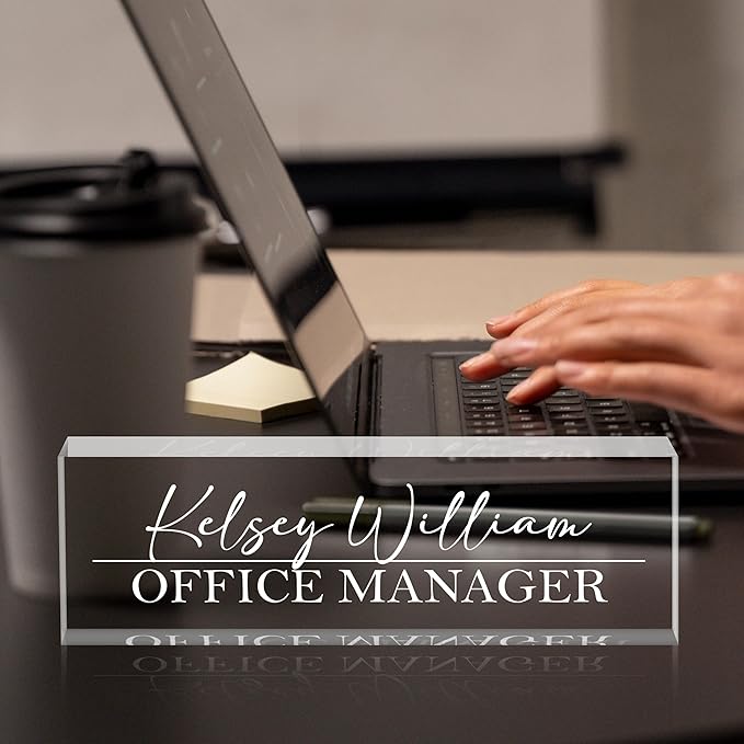 Personalized Name Plate for Desks, Custom Desk Name Plates, Acrylic Name Plate Office Desk Accessories, Personalized Office Gifts for Coworkers Teachers, Employee Appreciation Gifts (Engraved2)