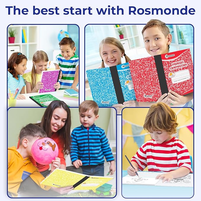 Rosmonde 2000 Pack (Pallet) Primary Composition Notebooks Bulk, Primary Journal with Writing & Drawing Space, 9-3/4 x 7-1/2, 100 Sheets (200 Pages), Grades K-2, Bulk School Supplies, 4-7 Days Transit