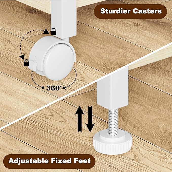 EasyCom 2-Tier Desktop Printer Stand with Large Drawer, Under Desk Storage with Wheels, Small Shelf with Storage for Paper Storage Printer Scanner Fax Home Office Use Beige