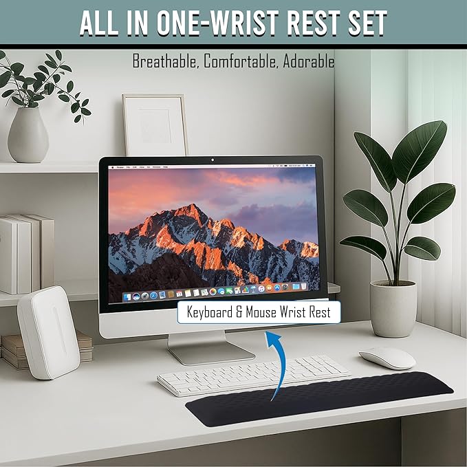 Keyboard Wrist Rest Black, Extra-Wide Ergonomic Memory Foam Wrist Rest Arm Cushion, Soft Non-Slip Wrist Support Pad for Computer, Laptop & Desk | Pain Relief & Typing Comfort for Office & Gaming