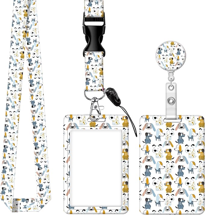 BLOCIT Lanyards for ID Badges and Keys, Funny Badge Reel Retractable with Clip,ID Badge Holder with Breakaway Lanyard, Teacher Nurse Office Gifts（White Puppy Dog）