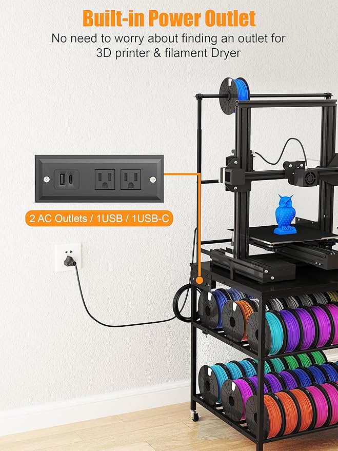 3D Printer Stand with Filaments Storage Rack Rolling 3D Printer Table with Wheels 3D Printing Stand Workbench Holder for PLA/ABS/PETG/TPU for Studio,Office, Garage, Workshop