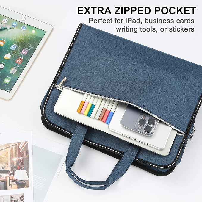 SEEKIND Heavy Duty Accordian File Organizer with Handle,26 Pockets Expanding File Folder, Portable Cloth Document Organizer Accordion File Keeper for Letter Size / A4 File, for Office, School-Teal …