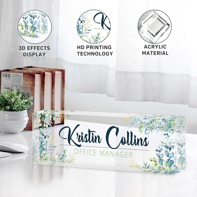 Custom Name Plate for Desk, Personalized Desk Name Plate on Clear Acrylic Glass, Appreciation Gifts for Teacher Employee Boss Coworkers Nurse, Office Desk Accessories for Women Men (Chartreuse)