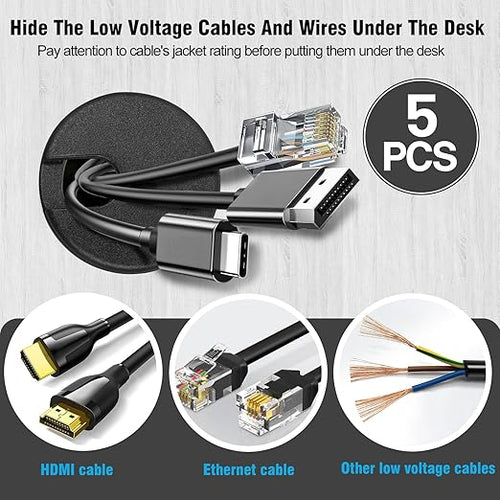 1-1/2" Black Desk Grommet, JTemgle Plastic Cable Hole Cover Computer Table Cord Wire Organizer Caps Desktop Cord Management for Home Office TV Stands Tabletops, 5 Pieces