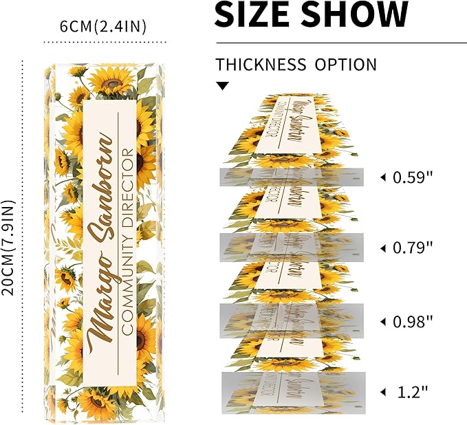 Personalized Office Name Plate, Custom Name Plate for Desks, Office Desk Decorations Gift for Women Men, Acrylic Desk Name Plate for Teacher Coworkers Staff Boss (Sunflower)