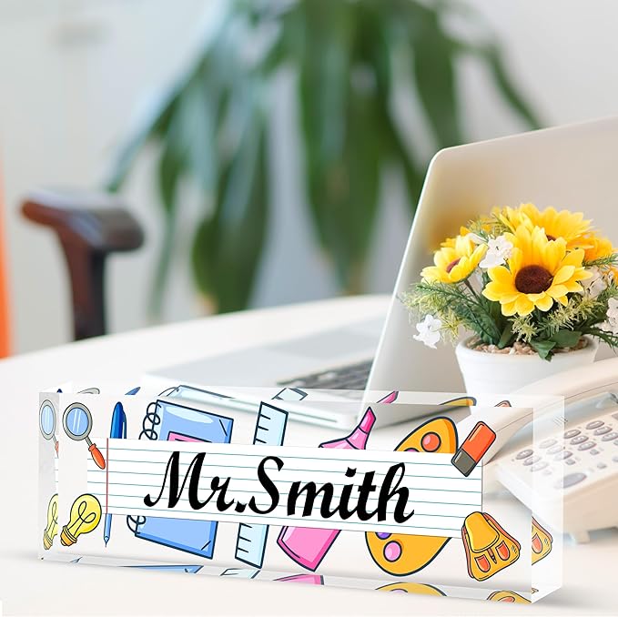 Custom Desk Name Plate Personalized, Acrylic Name Plates for Desk, Office Decor Personalized Gifts for Teacher Coworkers Boss Nurse Learning Tools