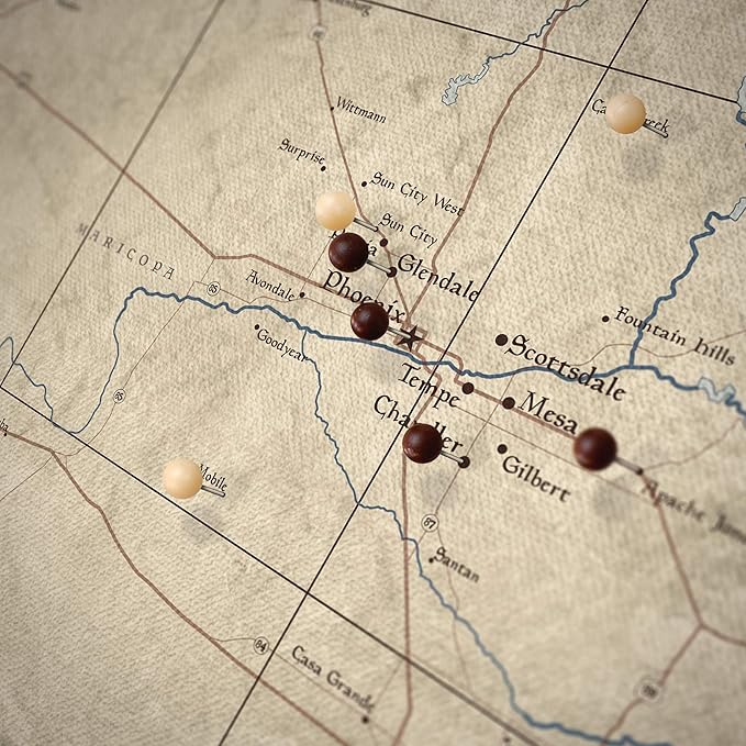Push Pin Arizona Map Board - With Push Pins to Mark Arizona Travel - Handmade in Ohio, USA - Design: Rustic Vintage