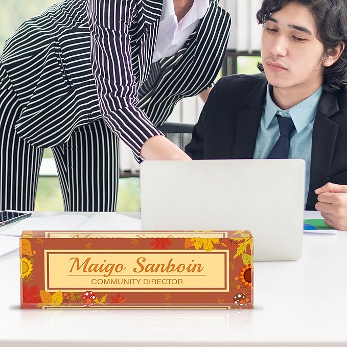 Personalized Name Plate for Desk Custom Acrylic Desk Name Plate Custom Employee Appreciation Gifts Office Gifts for Women, Men, Boss, Coworkers, Teacher, Nurse (Autumn)