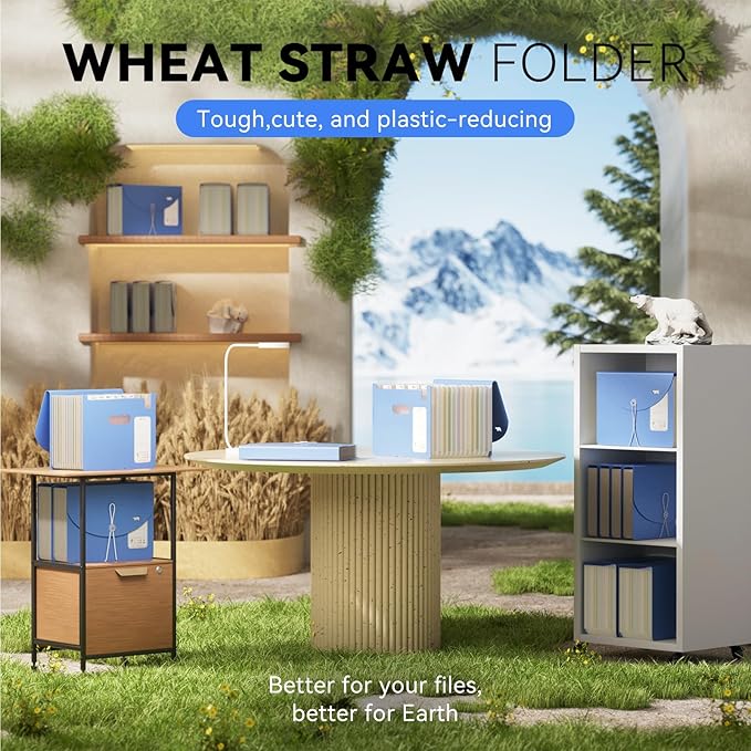 13-Pocket Accordion File Organizer,Wheat Straw Expanding File Folder with Polar Bear Cut-Out,Portable Monthly Paper Bill Tax Receipt Organizer, Letter A4 Size -UN Blue Polar Bear