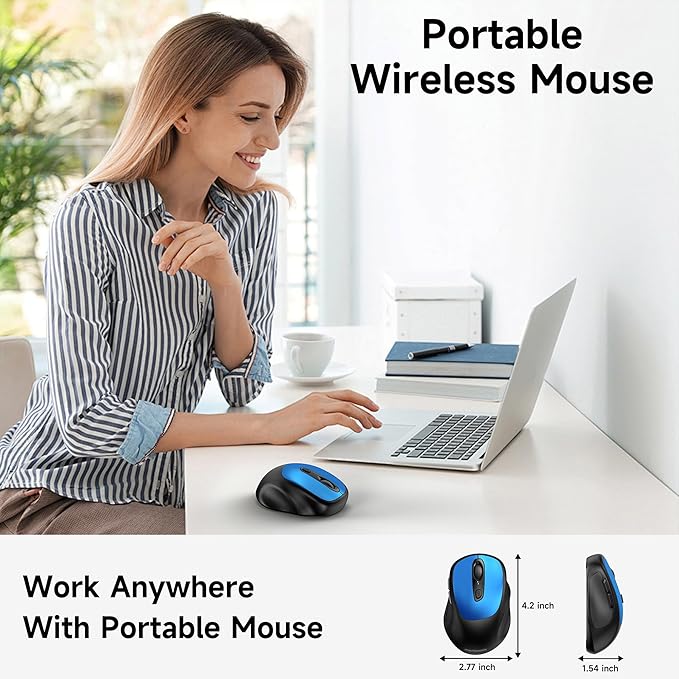 memzuoix Wireless Mouse, 2.4GHz Nano Receiver, 3 DPI Levels (800/1200/1600), 6 Buttons, Compatible with PC/Mac/Laptop (Blue)
