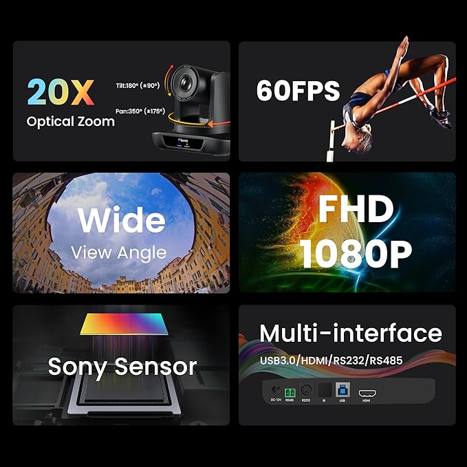 iuZee PTZ Camera 20X Optical Zoom Conference Room USB3.0 HDMI 1080P 60FPS Wide Angle for Video Conference Meeting Church Live Streaming Education Works with Zoom Webex OBS YouTube