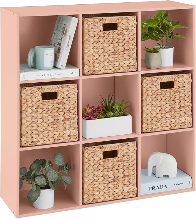 Best Choice Products Kids Bookcase 9-Cube Storage Organizer, 13.5in Shelf Opening, Bookshelf, Toy Storage, Customizable w/ 3 Removable Back Panels – Light Pink