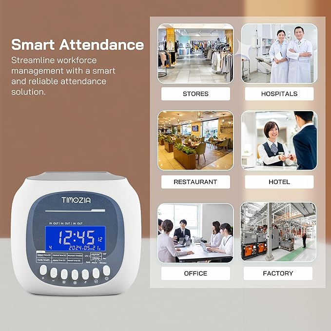 Time Clock for Employees Small Business, 6 U.S. Time Zones, Automatic Daylight Saving & Auto Time Update, Punch Card Time Recorder with 6 Punches Per Day-100 Time Cards, 2 Ribbons, 1 Card Rack