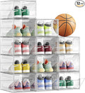 SONGMICS Shoe Boxes, Clear Shoe Organizers, Set of 12, Plastic Shoe Storage with Clear Door, Easy Assembly, up to US Size 13, Transparent White ULSP032W12