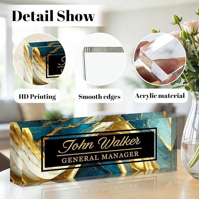 Personalized Name Plate for Desk, Custom Acrylic Desk Name Sign, Office Appreciation Gifts for Women Men Coworkers Boss Teacher Employee (Green Gilding)