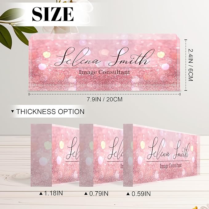 Personalized Name Plate for Desk, Custom Acrylic Desk Name Sign, Office Appreciation Gifts for Women Men Coworkers Boss Teacher Employee (Pink Sequin)