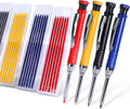 vofauiss 4 Pack Carpenter Pencil with Sharpener, Mechanical Pencils Set with 28 Refills, Construction Pencil Heavy Duty Woodworking Pencils (Red, Black, Yellow, Blue) Deep Hole Long Nib Marker Pens