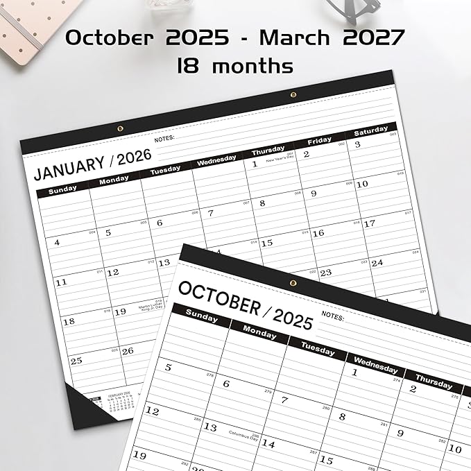 Desk Calendar 2025-2026 large 22 x17 (October 2025-March 2027) 2025-2026 Desk Calendar Large 22 x17,Classic Black Calendar 2026,Large Calendar 2026 with Plastic Cover