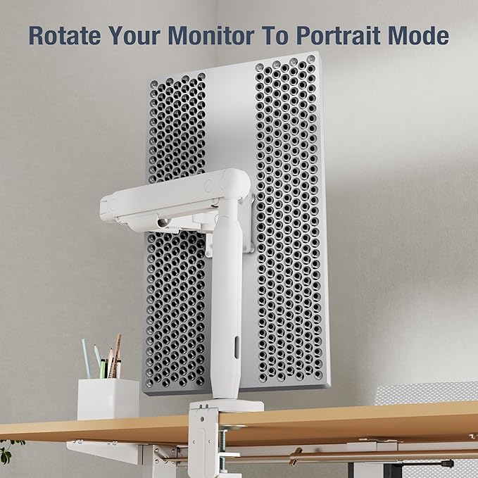 AVLT Single 17"-40" Ultrawide 3-Segment Easel Monitor Arm for Screens Up to 24.3 lbs, Aluminum Designer Stand, Adjustable Pneumatic Height, Full Motion Swivel Tilt Rotation, USB-C USB-A Ports, White