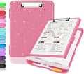 Sooez Glitter Clipboard with Storage, High Capacity Clip Boards 8.5x11 with Pen Holder, Cute Clipboards with Low Profile Clip, Sparkle Plastic Organizer Case Box for Women & Kids, Side Opening